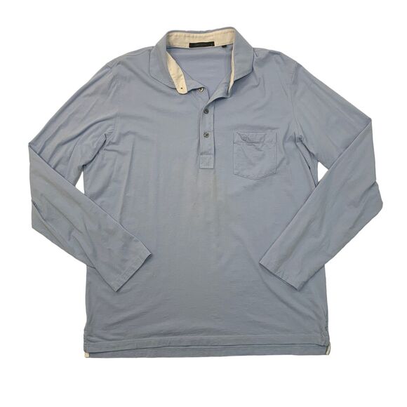 Greyson Spirit Polo Shirt Mens L Large Cloud Blue Long Sleeve Cotton Nylon Blend - Picture 1 of 11